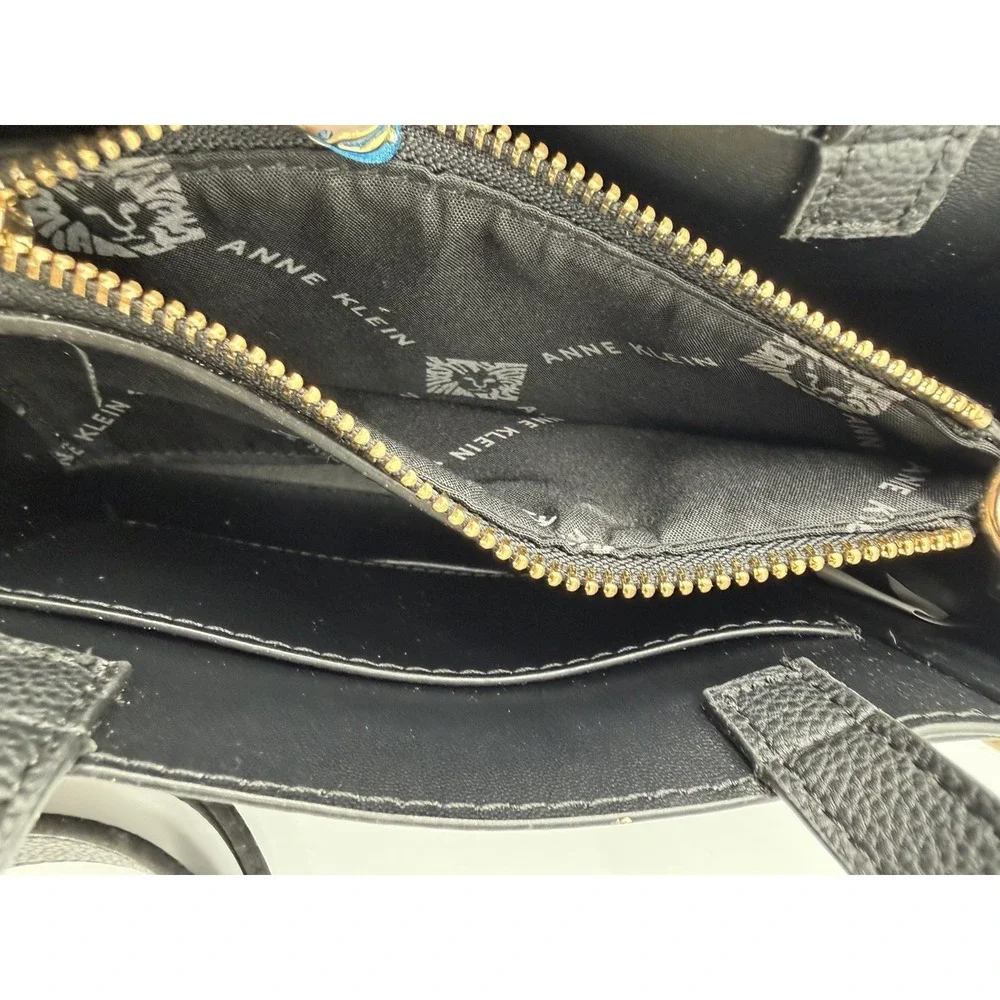 Anne Klein East West Satchel Purse Black Leather Top Handle Crossbody Bag